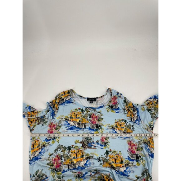 Karen Kane Womens Plus Size 3X On Holiday Blue Watercolor Jersey Tee Tunic Top - Picture 7 of 8